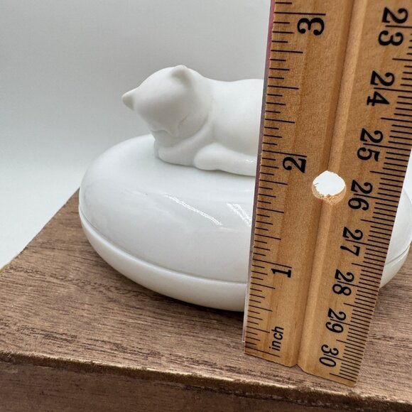 Vintage Sleeping Cat Trinket Box, gift present cat lover white glass - Picture 6 of 8